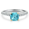 thumbnail image 3 of Gem Stone King 10K Two Tone Gold Swiss Blue Topaz and Lab Grown Diamond Engagement Ring for Women | 1.30 Cttw | Cushion Checkerboard 6MM | Gemstone November Birthstone | Size 9, 3 of 6