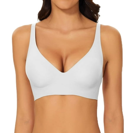VISALY T Shirt Bra  Women Stylish Intimates Comfortable Traceless Sports Underwear Solid Color Sleeping Bra  Sports Bras for Women High Support  Bras  Plunge Bra (White  XXL)