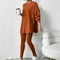 thumbnail image 4 of Tracksuit for Women New Women's 2 Piece Outfits Ribbed Knitted Long Sleeve Hooded Tops and Leggings Sets Casual Comfy Set Orange M, 4 of 9