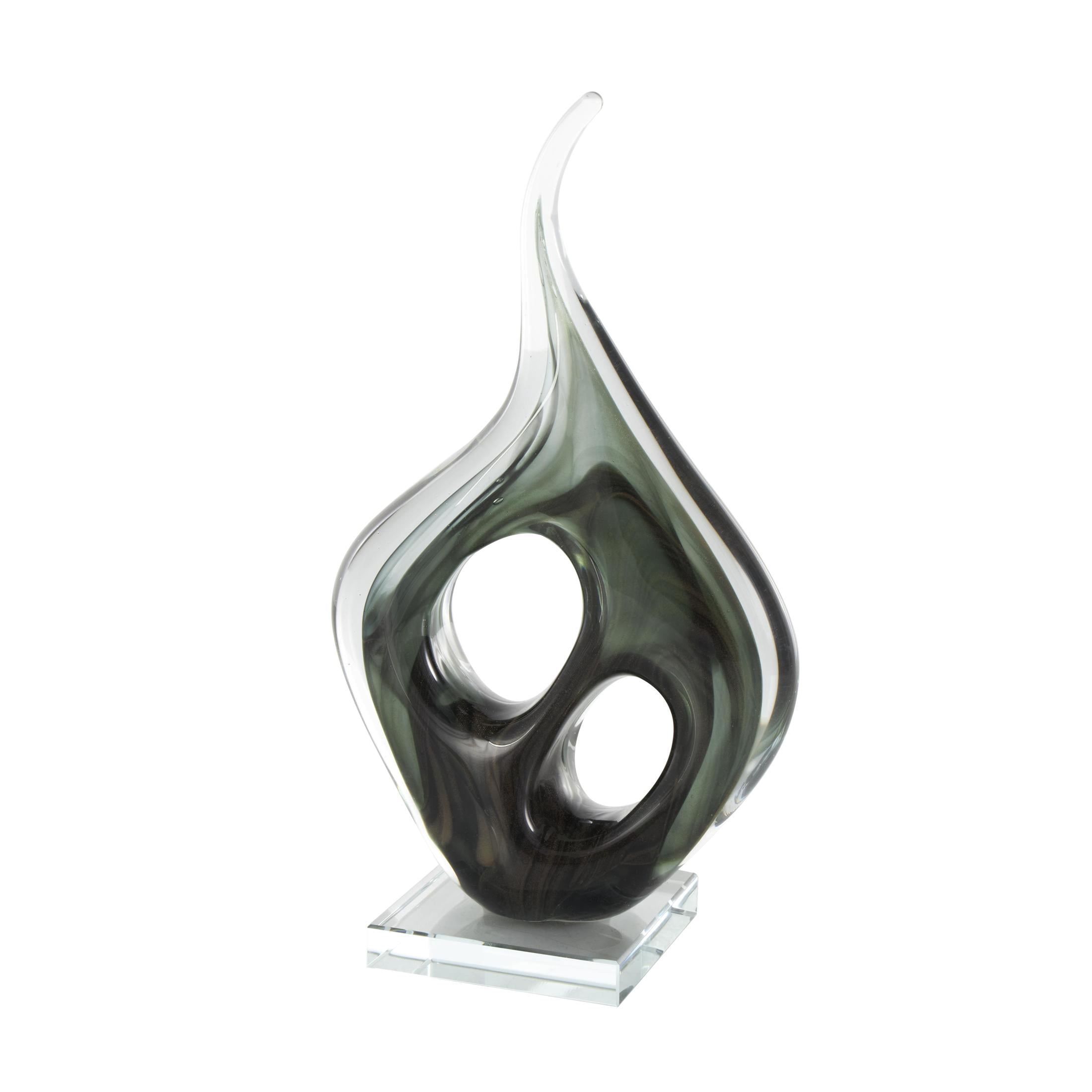 7" x 13" Green Glass Curved Cutout Abstract Sculpture with Swirl Patterns, by DecMode