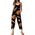 thumbnail image 6 of Halloween Jumpsuits for Women Cotton Linen Funny Floral Print Lounge Rompers Funny Floral Print Casual Comfy Overalls with Pockets, 6 of 7
