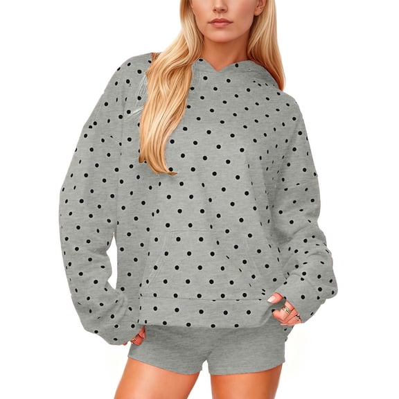 WRKEKC Hoodies for Women Polka Dot Printed Long Sleeve Pocketed Casual Hooded Sweatshirt for Women Stylish Everyday Wear Trendy Hoodie