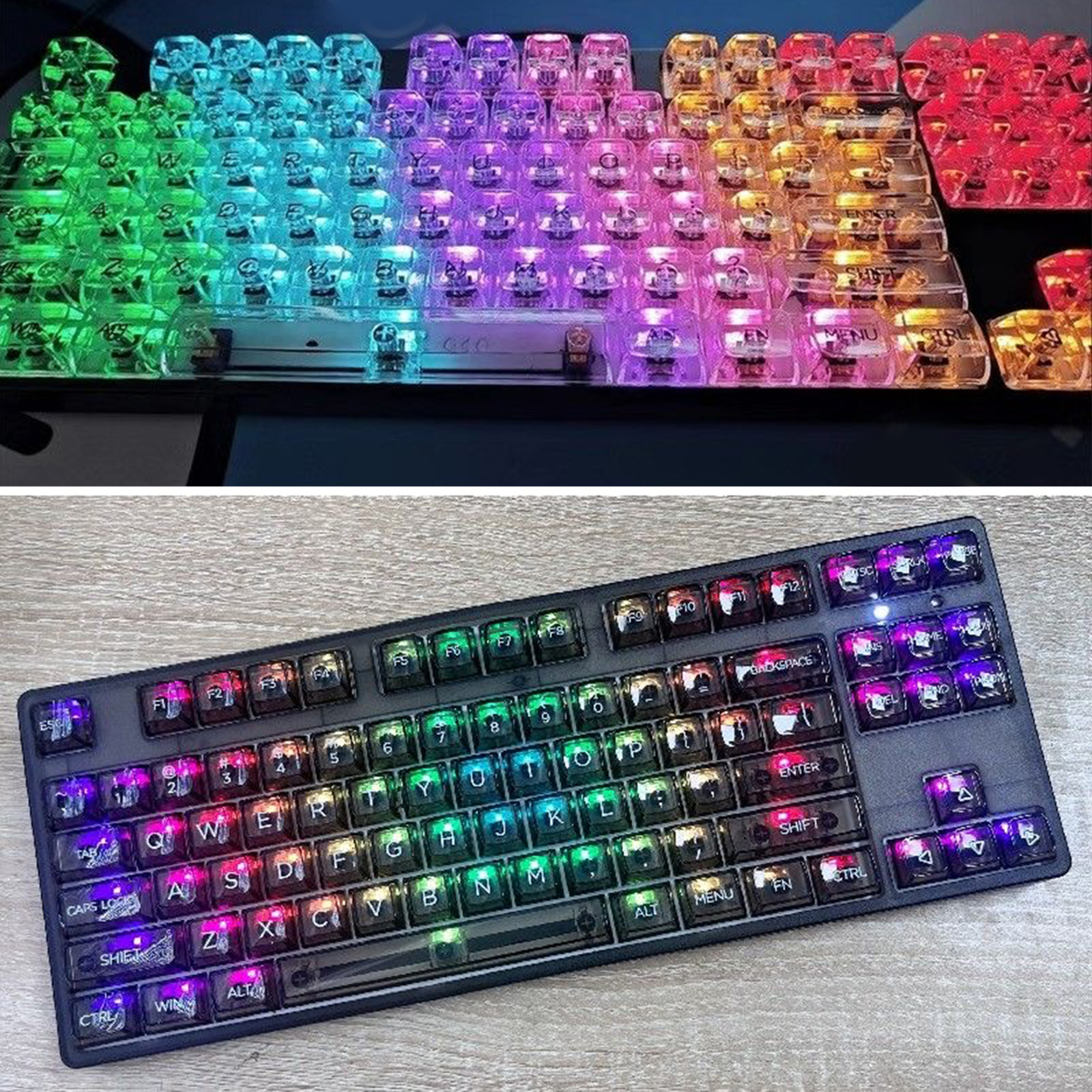 1Set Backlit Translucents Keycap 132Keys CBSA Height Crystal Keycaps for Mechanical Keyboards