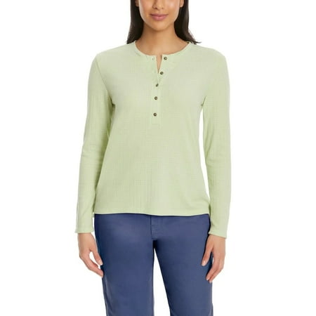 GH Bass Women's Textured Henley Top Green X-Large