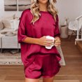 thumbnail image 5 of JNGSA Women's Solid Color Stain Pajamas Sets Home Two Piece Set Casual Fashion Short Sleeve Top and Shorts for Women Lounge Sets Red, 5 of 6
