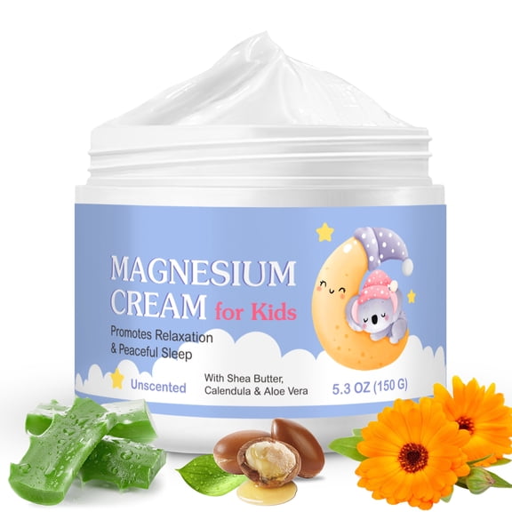 Magnesium Cream for Kids, Unscented Magnesium Body Cream with Shea Butter, Calendula & Aloe Vera for Relaxation & Sleep, 5.3 Oz