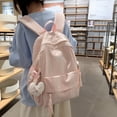 thumbnail image 4 of Plaid Stripe School Backpack, Waterproof Laptop Backpack with Pendant, Nylon Lightweight Bag for Travel Work College, Pink, 4 of 7