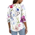 thumbnail image 4 of Womens Printed Shirts Casual Loose 3/4 Length Sleeve T-Shirts Classic Fashion Smocked Cuffs Blouses Top Dressy V-Neck Women's Shirts Summer Clothings, 4 of 7