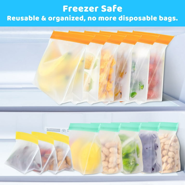 4 Pack Reusable Storage Bags, Gallon Freezer Bags, Stand Up Silicone