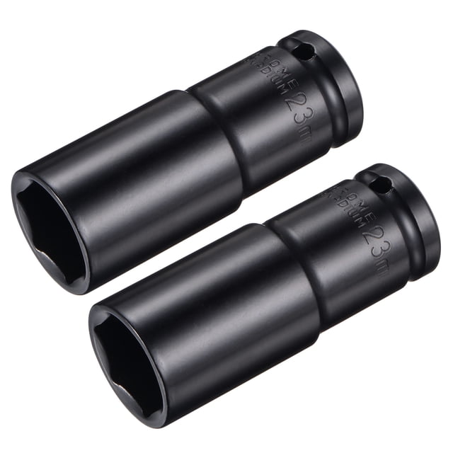 Unique Bargains 1/2' Drive by 23mm Deep Impact Socket, Heat-Treated CR-V Steel 3.15' Length, 6-Point Metric Sizes 2 Pack