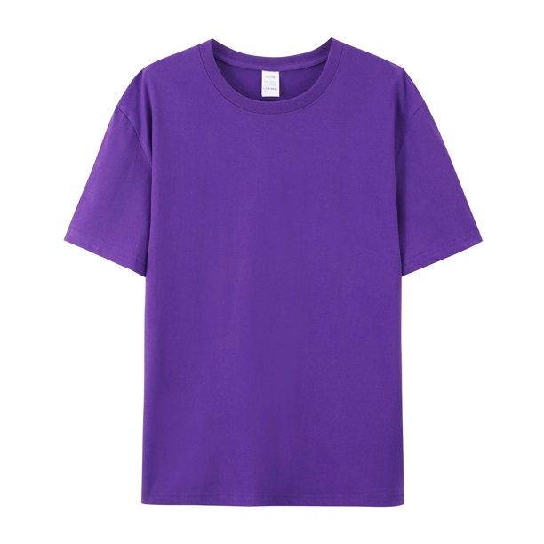 Camiseta de algodón de manga corta con cuello redondo y color sólido
