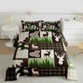 thumbnail image 2 of Feelyou Cartoon Deer Moose Queen Comforter Set, Farmhouse Hunting Wildlife Bedding Sets, Brown Buffalo Plaid Reversible Bedding Comforter Set, Super Cozy Room Decor, 3pcs, 2 of 8