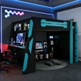 thumbnail image 3 of Wooden Loft Bed With Desk, Multi-purpose Storage Shelf And RGB Light,Blue, 3 of 22