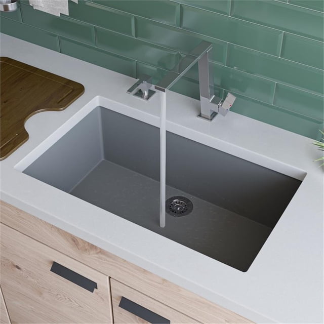 Pemberly Row Titanium 30" Undermount Single Bowl Granite Composite Kitchen Sink