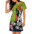 thumbnail image 2 of Pofeuu Dinosaur Basketball Player Print Women's Loose Fit Short Sleeve Nightgown, Comfortable Sleep Dress for Women, Casual Lounge Sleepwear, Soft Cotton Sleep Dress, 2 of 6
