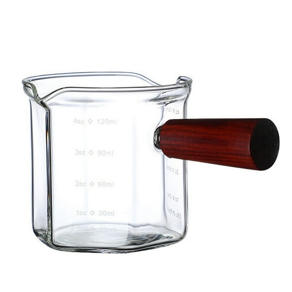 Wood Handle Glass Espresso Measuring Cup Double Mouth Milk Jug Coffee Supplies Clear Kitchen Measure Mug