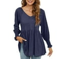 thumbnail image 3 of Womens Babydoll Shirts Ruffle Lantern Long Sleeve Peplum Blouse Ruched V Neck Raglan T Shirt Plain Loose Flowy Tee, 3 of 8