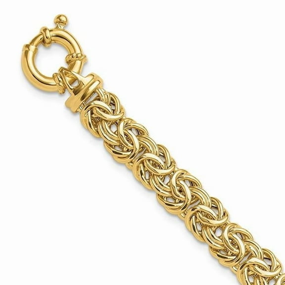Primal Gold 14 Karat Yellow Gold Fancy 8mm Flat Byzantine Bracelet