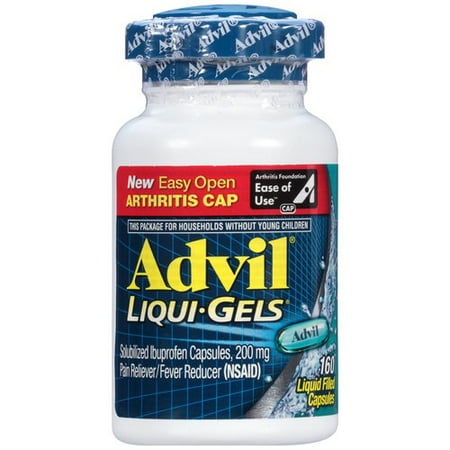 (3 pack) Advil Liqui-Gels Easy Open Cap (160 Count) Pain Reliever / Fever Reducer Liquid Filled Capsule, 200mg Ibuprofen, Temporary Pain