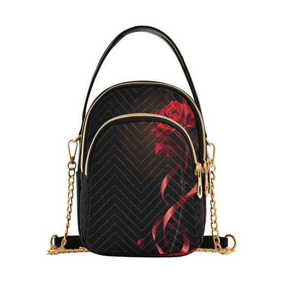 ALAZA Chain Crossbody Bags for Women Rose Flower Shoulder Handbag Phone Purse