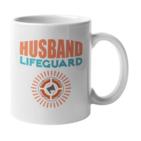 Husband Lifeguard feat Rescue Buoy Quotes Coffee & Tea Gift Mug for Men Lifeguards (11oz)