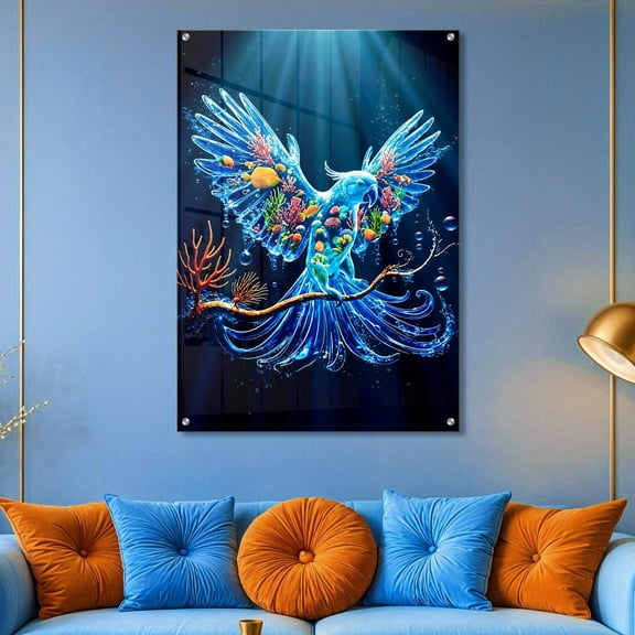 Majestic Water Parrot Acrylic Print Vibrant Ocean Bird Wall Art Decor Ready To Hang