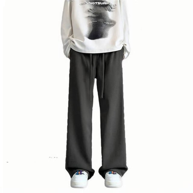 ameIAEA Baggy Pants Men Elastic Waisted Drawstring Pants Solid Color Casual Loose Trousers