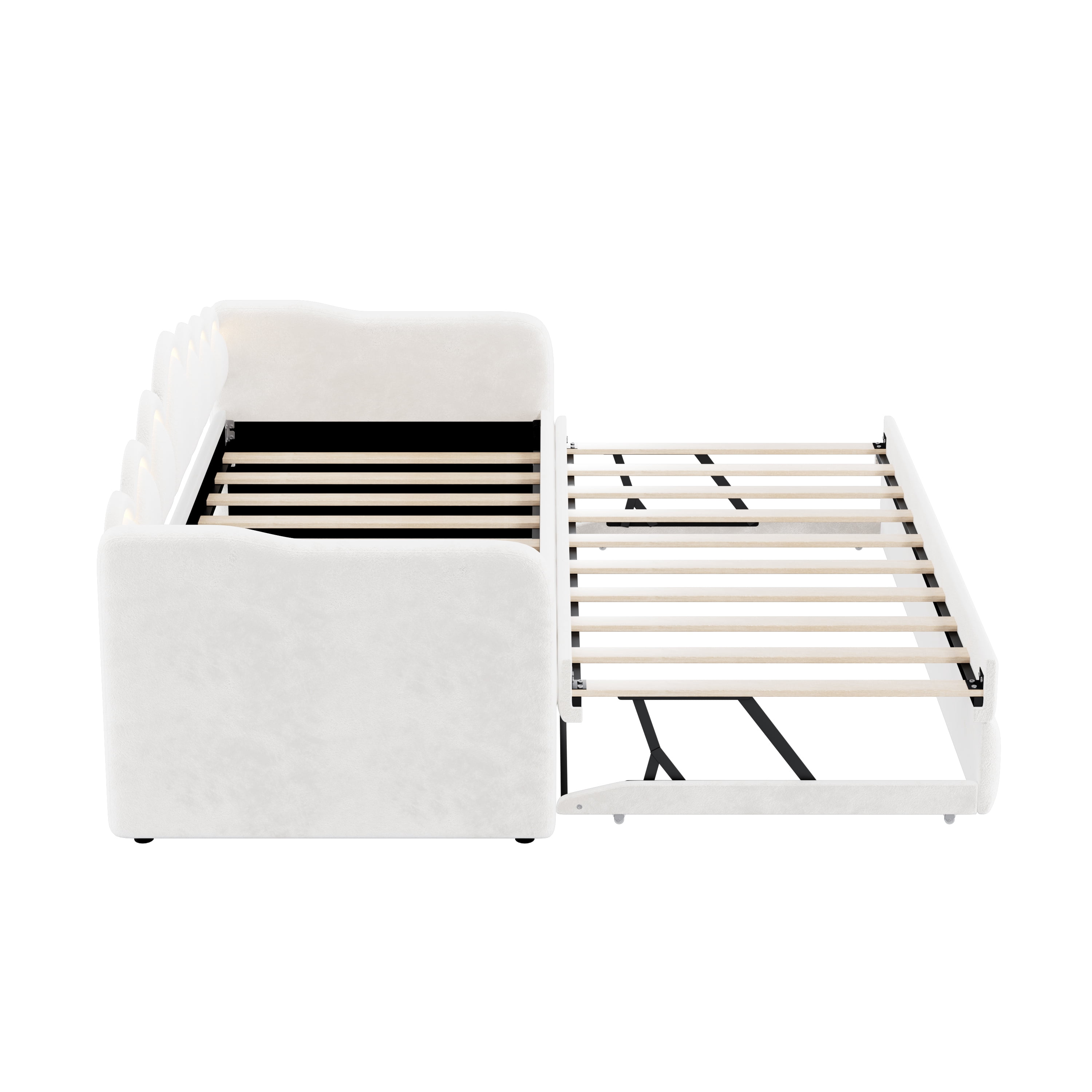 Euroco Upholstery Twin XL Daybed with Trundle and LED Light, Convertible Trundle Bed, White