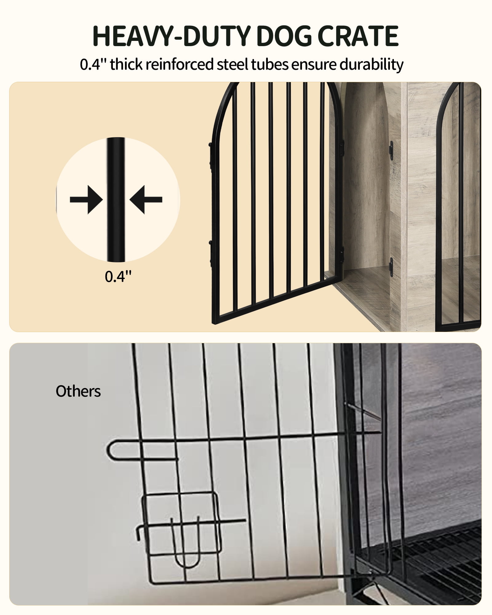 44.1" Dog Crate Furniture, 3 Door Wooden Dog Crate Furniture for Small/Medium/Large Dog,Greige Black
