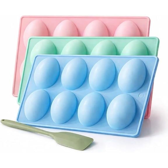 3 Pack Easter Egg Silicone Mold, 24 Cavity Food Grade Chocolate Molds, Non-Stick Egg Shaped Baking Molds, Reusable Freezer Molds for Cake, Jello, Ice Cream, Dessert - DIY Easter Baking Supplies