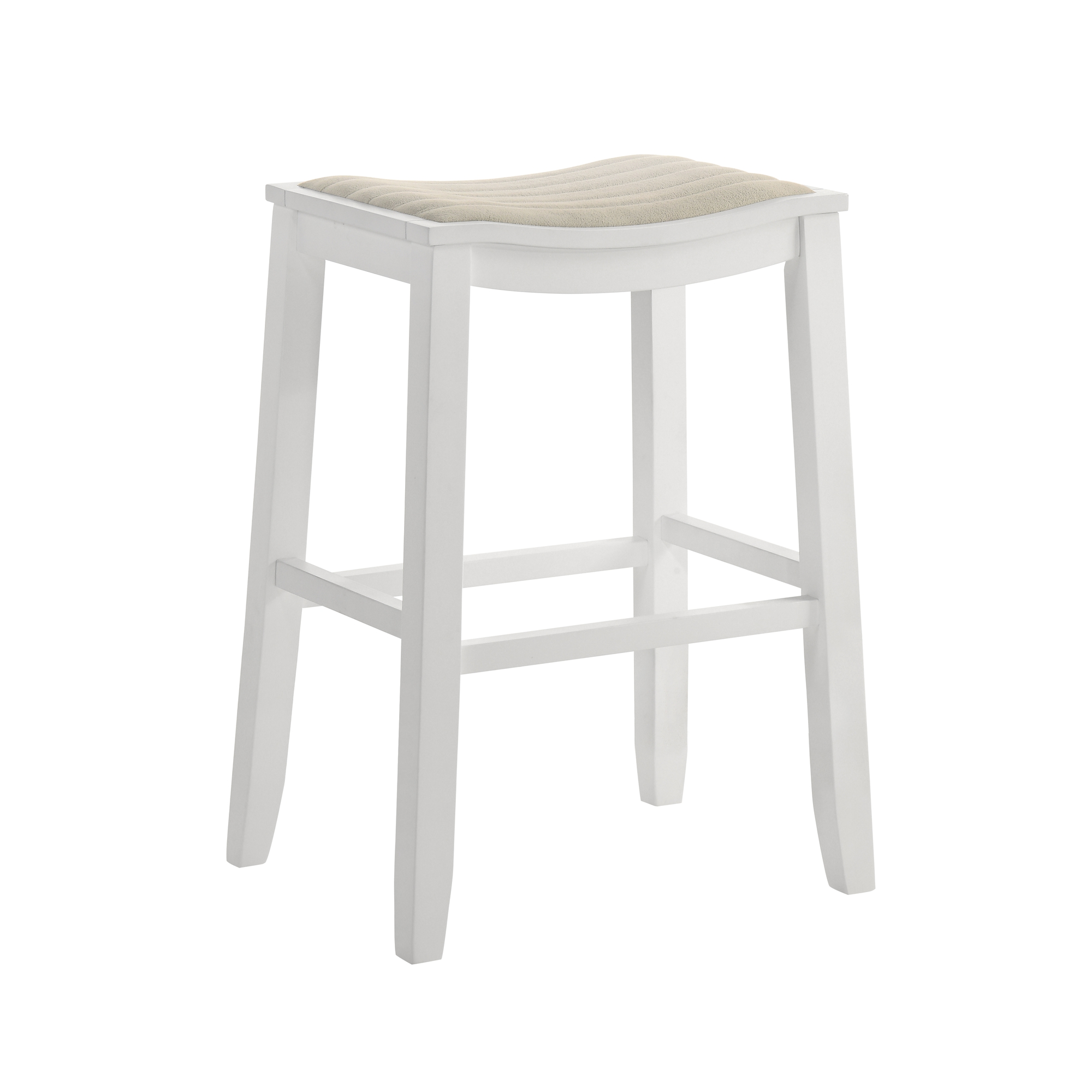 Iyani Coastal Modern Wood Bar Height Kitchen Bar Stool in White Finish with Dune Cloud Fabric Upholstered Seat - Set of 4