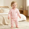 thumbnail image 2 of TOWED22 Toddler Baby Boy Fall Outfit Long Sleeve Crew Neck Contrast Color Sweatshirt Top Pant Cute Newborn Infant Waffle Clothes Size:90,Color:Orange, 2 of 8