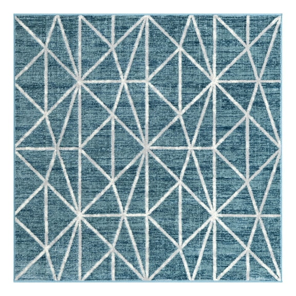 Unique Loom Matrix Trellis Collection Area Rug - Geometric (5' 3" Square Blue/Light Blue)