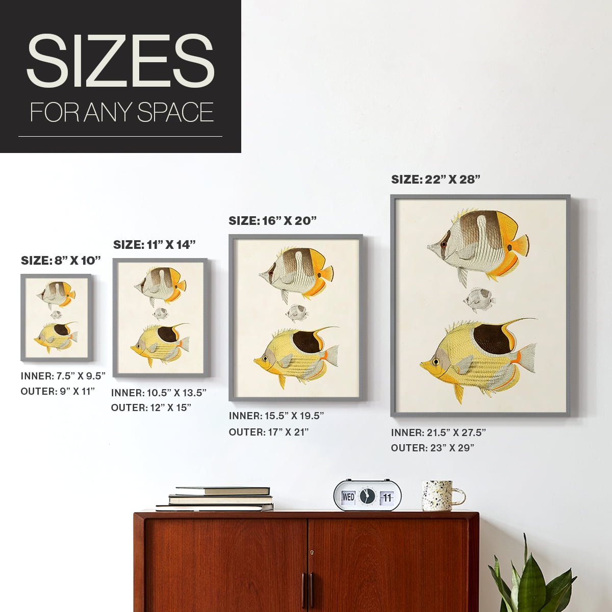 Yellow & Grey Fish II Framed Print - Solid Wood in Single Picture Frame Solid Wood 2 Framed Print
