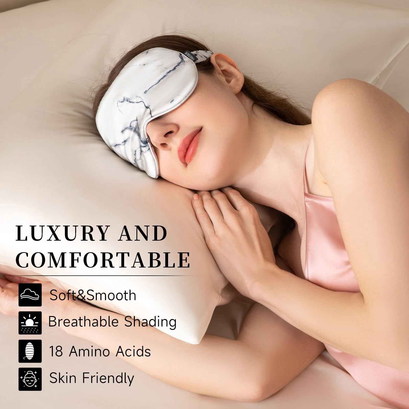 THXSILK Silk Mask for Sleep, 19 Momme Mulberry Silk Eye Mask, 100% Real Natural Pure Silk Eye Sleep Shade Cover, Grey Marble