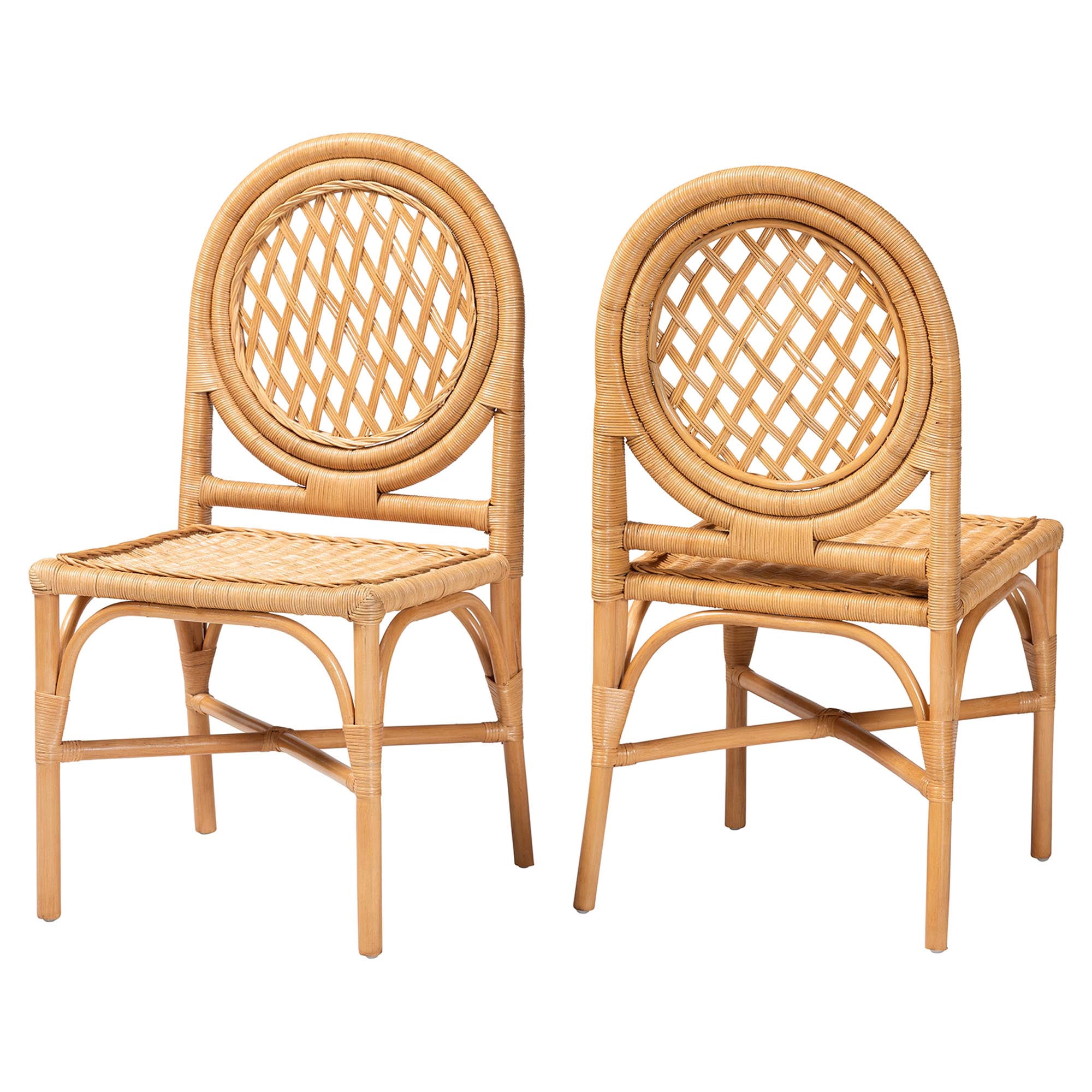 bali & pari Oxford Boho Dining Chair, Set of 2, Dining Height, Seat Height of 17", Light Honey