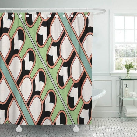 SUTTOM Teal Antique Vintage Assyrian Geometric Pattern Mint Shower Curtain 66x72 inch