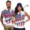 thumbnail image 2 of Aplkyhs USA 4th Of July Couple Golf Shirts Couple Golf Matching Outfits Quarter Zip Mens Hawaiian Shirt Suitable for Outdoor Sports Breathable Fabric Quick Dry, 2 of 6
