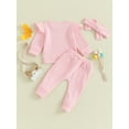 thumbnail image 3 of Infant Baby Girls Outfit, Long Sleeve Crew Neck Sweatshirt Sweatpants Headband Outfit, 3 of 7
