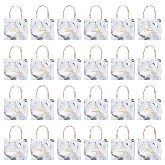 24 Sets Thank You Gift Bags Party Favor Bags with Handle and Ribbon 4.7x5.5x2.4inch Kraft Paper Gift Bag with Gold Foil PrintedDIY