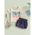 thumbnail image 2 of Bagilaanoe 0-3T Baby Girl 4th of July Outfits Infant Independence Day Short Sleeve Letter Print Tees Tops Ruffle Shorts Summer Clothes Set, 2 of 8