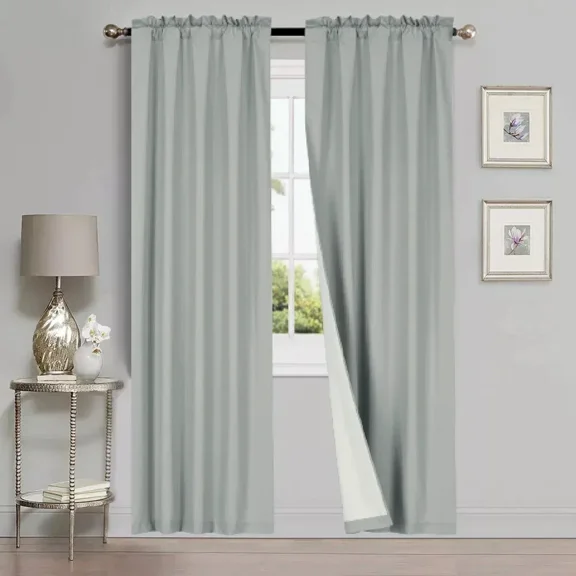 Gorgeous Home Linen 2pc Lined Wwindow Curtain Light Filtering Rod Pocket size 37" Width x 108" Length Each Panel Solid Plain Color Sage Green