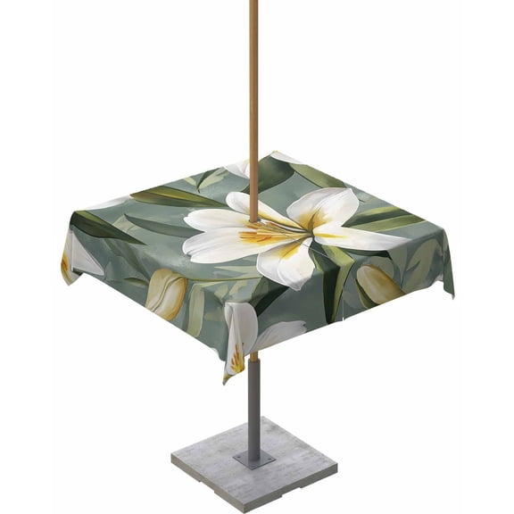 Hokiten Outdoor Tablecloths with Umbrella Hole & Zipper, Spring Blooms Botanicals 60x60 Inch Square Tablecloths, Watercolor Floral Waterproof Table Cloth, Patio/Pool/Picnic Table Covers