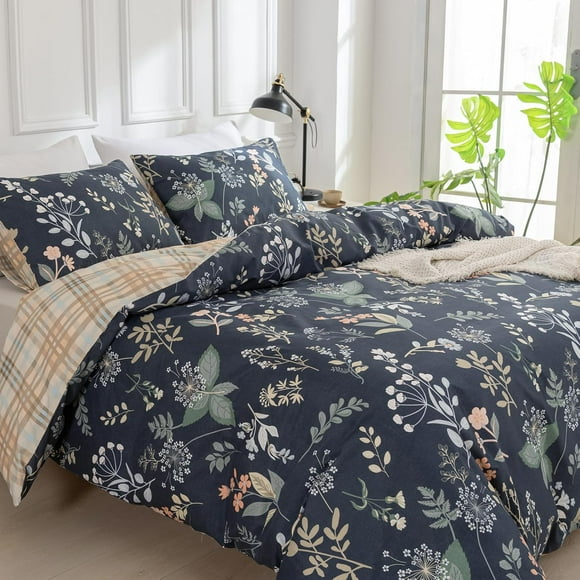 Duvet Cover Twin, Floral Duvet Cover, 2 Piece Breathable Twin Bedding Set with Zipper Closure, 1 Duvet Cover 68x90 Inches and 1 Pillowcases, Blue