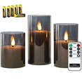 thumbnail image 1 of Rhytsing 3 Velas led de Cristal Gris con Mando para Navidad, Velas a Pilas con Temporizador Decorativas Grandes, Altura 10cm / 12,5cm / 15cm (Gris), 1 of 7