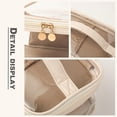 thumbnail image 3 of Clear Makeup Bags, Double Layer Clear Cosmetic Bag, Waterproof Toiletry Bag, Clear Zipper Bag with Divider Makeup Brush Compartment, Travel Makeup Bag for Women and Girl Off-white, 3 of 7