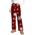 thumbnail image 2 of Women's Christmas Snowflakes and Trees Print Plush Pajama Pants, Soft and Comfortable Home Wear Trousers for Winter, Casual Sleepwear with Elastic Waist,Red,XS, 2 of 7