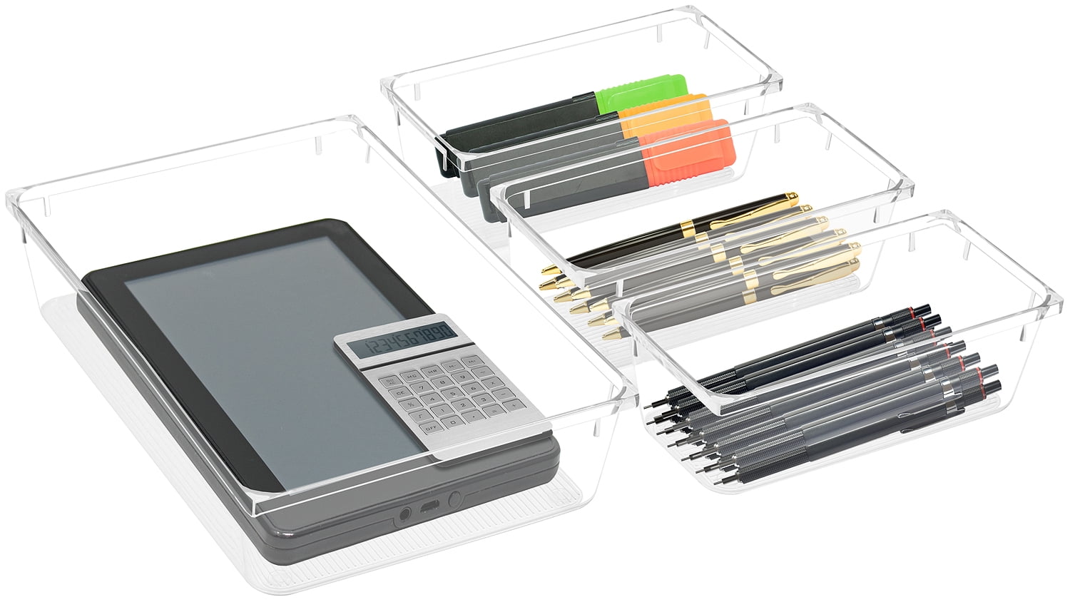 Sorbus Clear Drawer Organizer 4-Piece Set, Multipurpose Bins for Makeup, Office, Kitchen