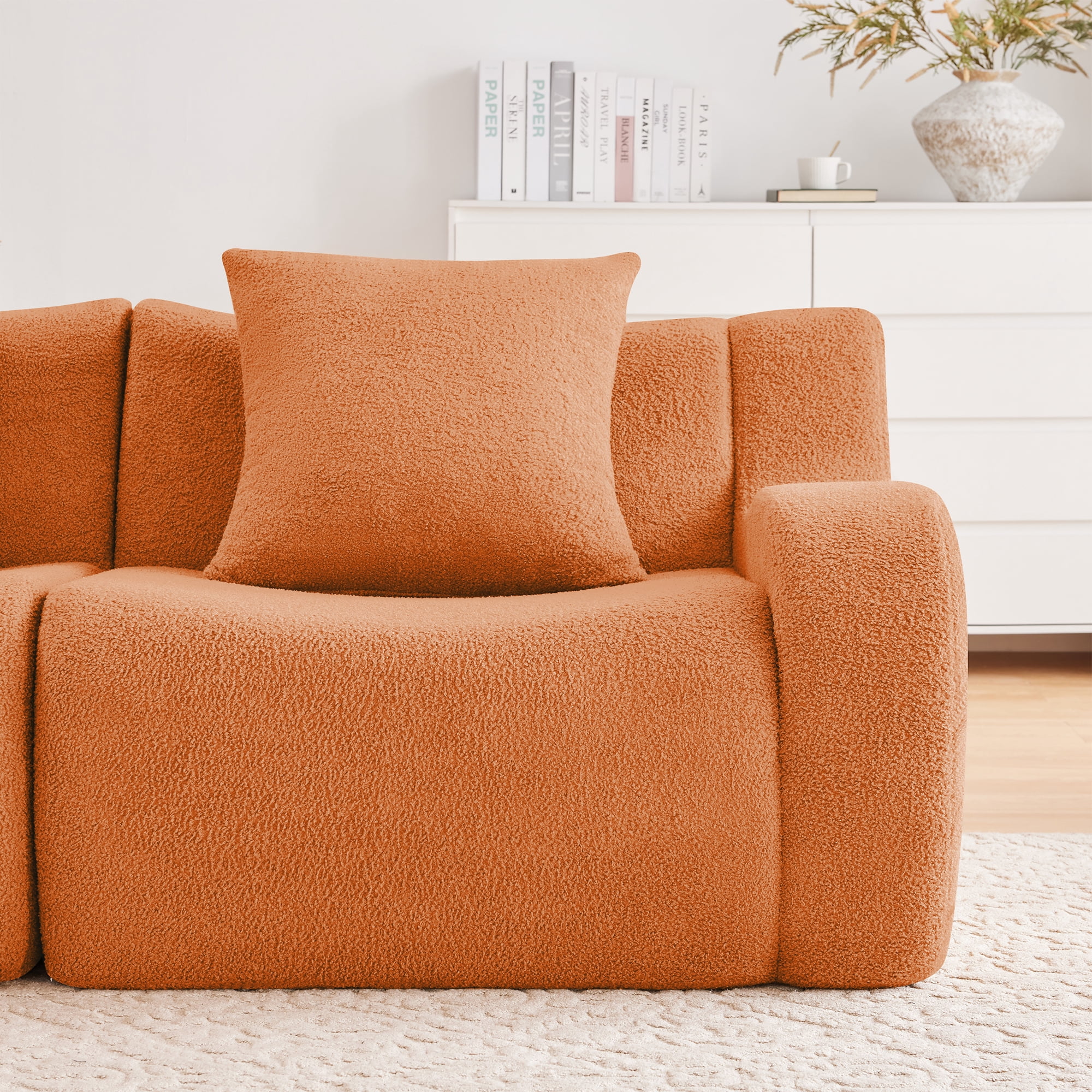 Aukfa 83" Boneless 2-Seater Modular Loveseat Sectional Sofa, 27.5" Deep Seat, Teddy, Orange