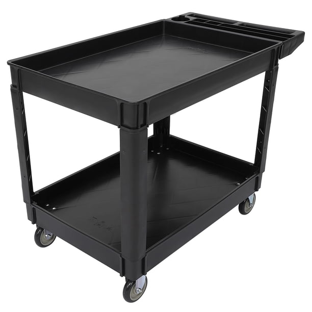 Yeshouse Carro de servicio multiusos de alta resistencia, diseño extra ancho de 45"x25" y 2 niveles, asa de almacenamiento, ruedas de 360°, capacidad de 500 lb, ideal para almacén y taller